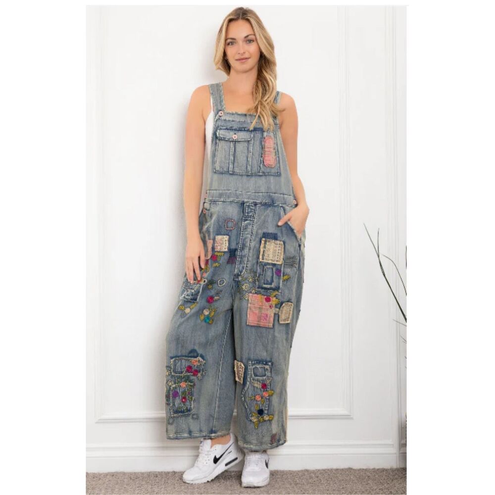Blue Velvet Shake It Up Patchwork Overalls Size M